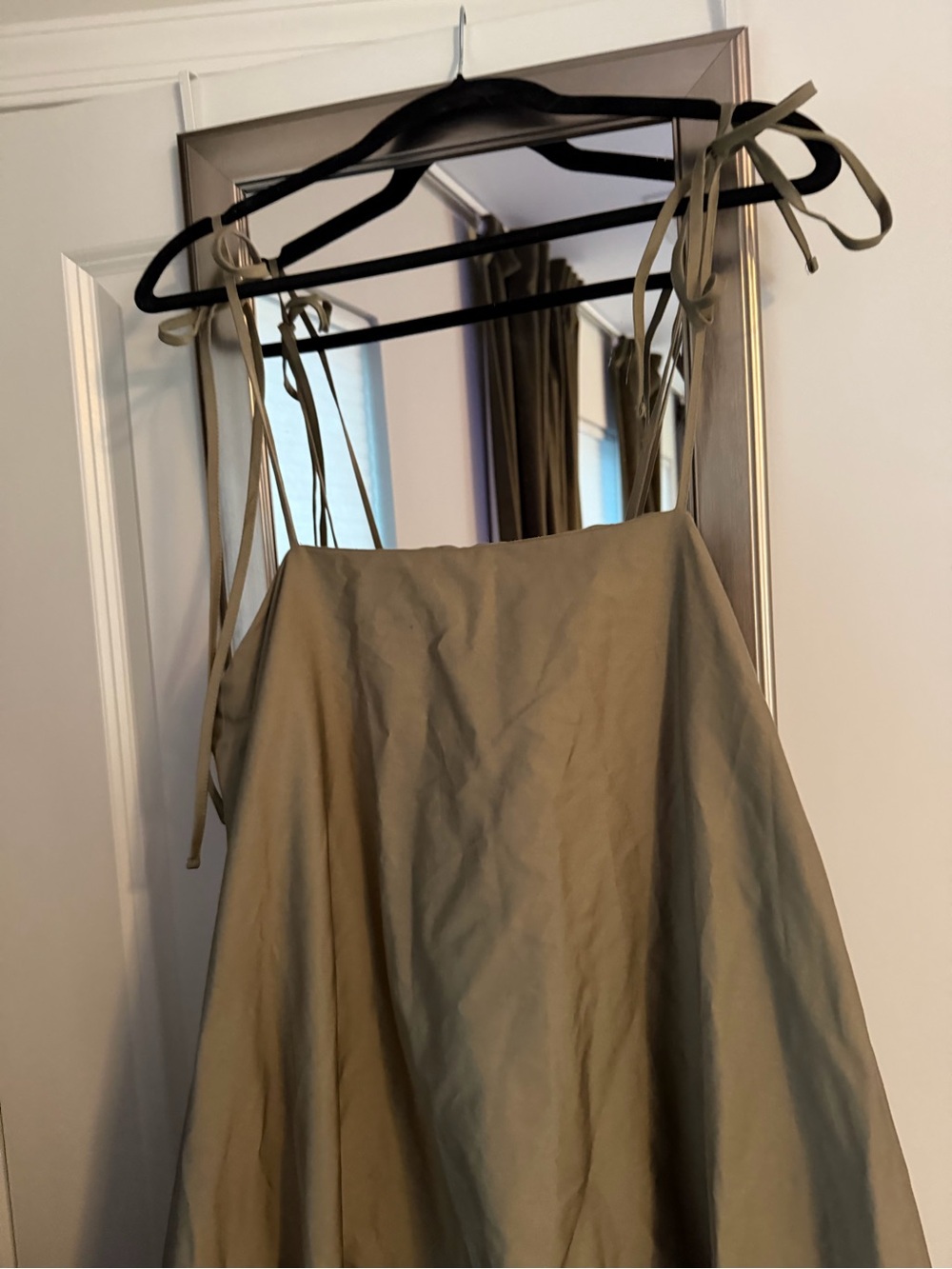 Tie-Strap Bubble Women's Dress Top in Olive Green